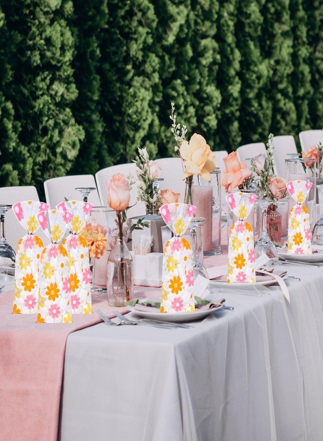 Whaline 100Pcs Groovy Daisy Cellophane Bags with Silver Twist Ties Retro Hippie Boho Party Treat Bag Colorful Flower Plastic Goodie Bags for Daisy Flower Birthday Baby Shower Wedding Party Favor - Image 5